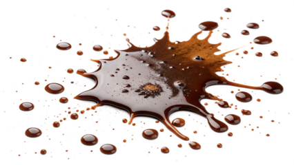 Brown liquid splashing with droplets on black background