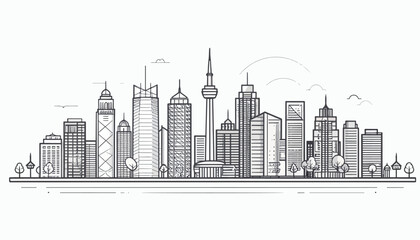 Fototapeta premium Clean line art illustration of a modern metropolitan city skyline group
