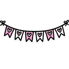 Pink flag bunting banner with hearts