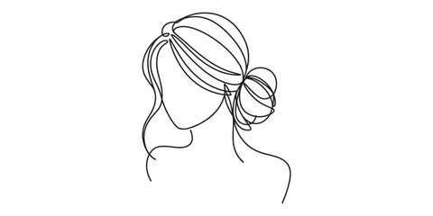 Minimalist line art illustration of a woman with her hair elegantly styled in a messy bun © Icon_gallery