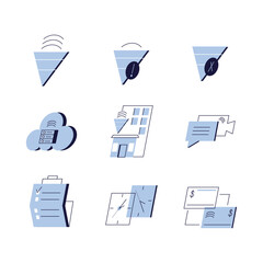 Modern Dynamic Blue Office Signs Illustration Set