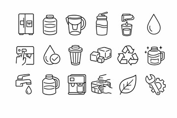 Collection of water-related icons including recycling and filters