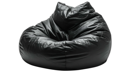 A large, black, beanbag chair against a transparent backdrop, appearing soft and inviting