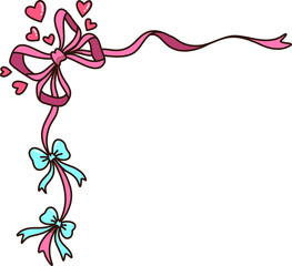 Valentine Bow Ribbon and Heart Corner Design Element