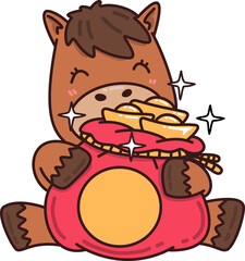 Horse Holding Bag of Gold Illustration