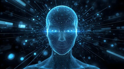 Abstract digital fractal space with glowing waves of light and energy in a dark futuristic realm