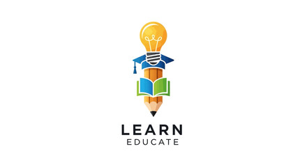 Education concept with lightbulb pencil and book learning symbol