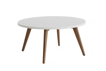 White Round Table with Wooden Legs isolated on a transparent background
