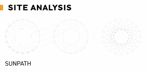 Architectural sunpath diagrams illustrating solar access and site analysis for building design © Tasnim