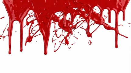 Red paint drip splatter flowing from top, isolated on a white background
