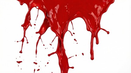 Red paint drip splatter flowing from top, isolated on a white background
