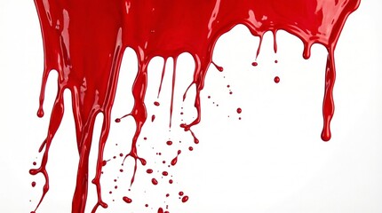 Red paint drip splatter flowing from top, isolated on a white background
