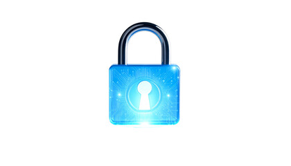 Glowing digital padlock illustration against a black background, representing security