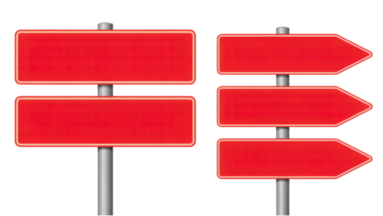 Red directional signposts on white isolated on transparent background