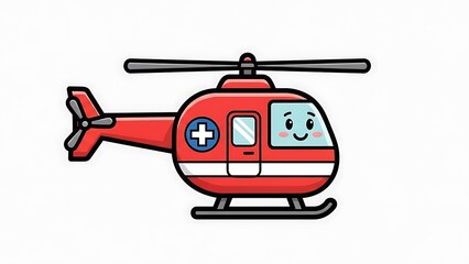 Red Cartoon Helicopter with Medical Cross.