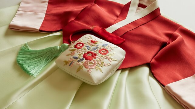 Korean hanbok with embroidered norigae and tassel