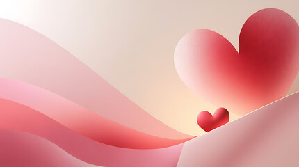 Red hearts on wavy pink background wavy lines abstract