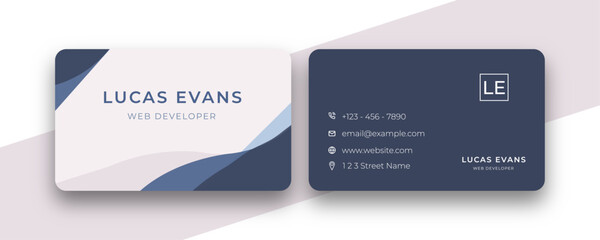 Modern Blue Layered Geometry Business Card 