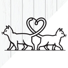 Cute Cat Love Couple Silhouette Valentine Illustration