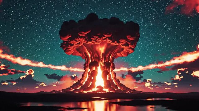 Stunning Nuclear Explosion at Night Sky: Atomic Blast Energy and Visual Impact