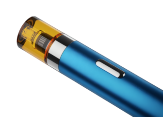 Closeup of blue ecigarette device isolated on transparent background