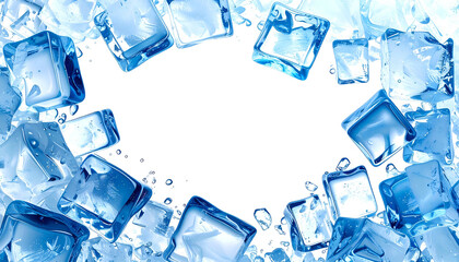 A border of translucent, blue ice cubes framing a black void