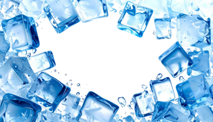 A border of translucent, blue ice cubes framing a black void