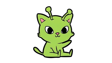 Adorable Cartoon Alien Cat Character Illustration.