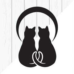 Cute Cat Love Couple Silhouette Valentine Illustration