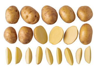 Obraz premium Potatoes and sliced potatoes isolated on transparent background
