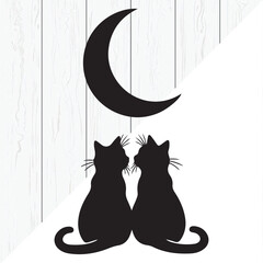 Cute Cat Love Couple Silhouette Valentine Illustration