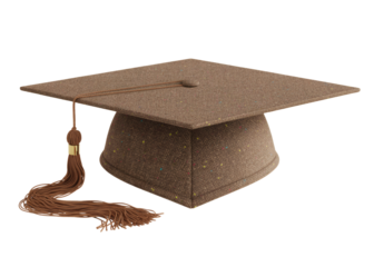 Brown graduation cap and tassel isolated on transparent background
