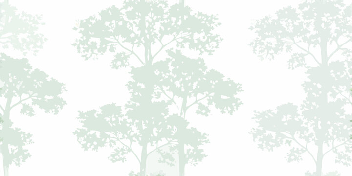 Delicate pastel green tree silhouettes create a calming and repetitive pattern