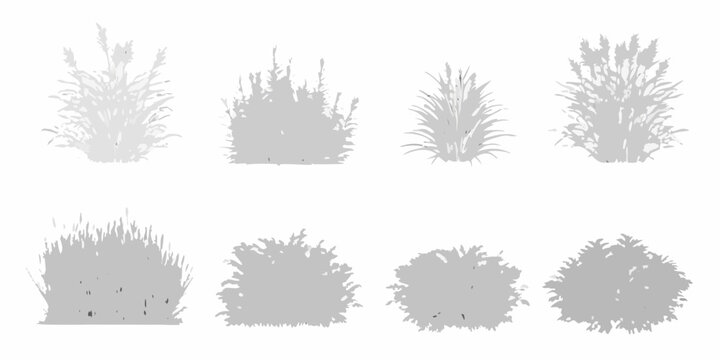 Collection of various gray silhouettes depicting different types of grasses and shrubs