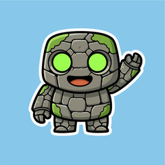 Obraz premium Adorable Stone Golem Character Mascot Waving Hand Gesture
