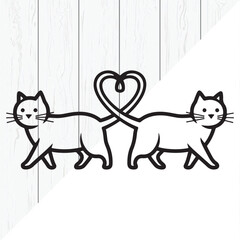 Minimal Black Cat Couple Silhouette with Heart Shape