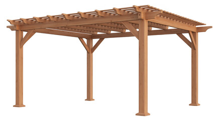 Wooden pergola structure gazebo isolated on a transparent background