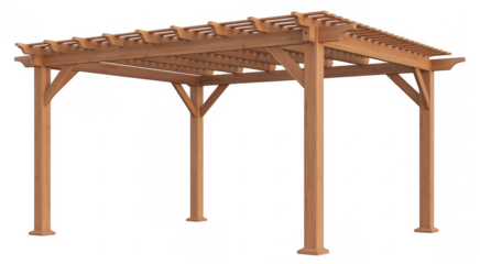 Wooden pergola structure gazebo isolated on a transparent background