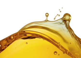 Golden liquid splash isolated on transparent background