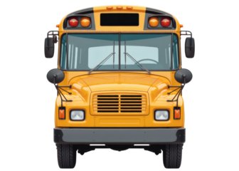 Yellow school bus front view isolated on transparent background