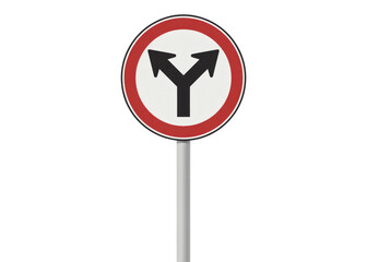 Road sign with two arrows pointing in opposite directions isolated on transparent background