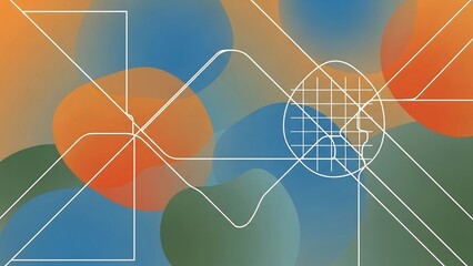 Abstract Geometric Lines and Colorful Circles Background.