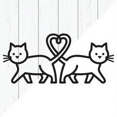 Romantic Cat Pair Silhouette Love Concept Design