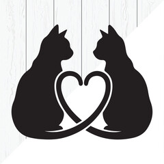 Romantic Cat Pair Silhouette Love Concept Design