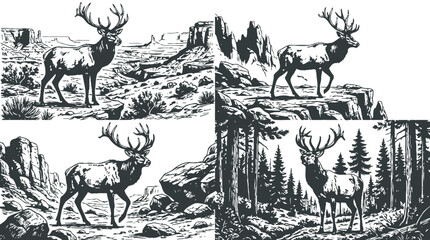 Majestic Animal in Action, Artistic Design, Black and White Style