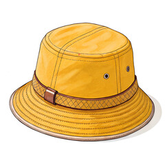 Yellow Bucket Hat Illustration Isolated on White Background.