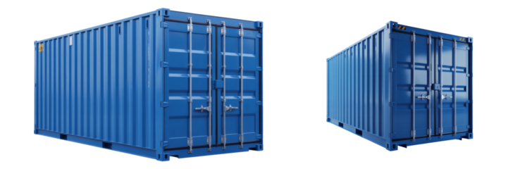 Blue shipping containers on white isolated on transparent background
