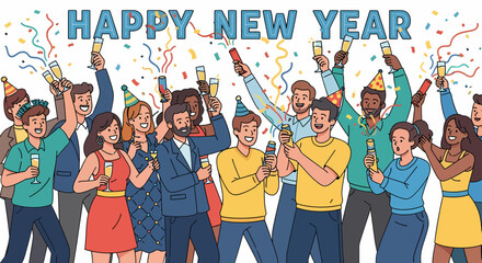 Obraz premium Celebrating the New Year with Joyful People, Confetti, and Champagne Toasting a Happy New Year