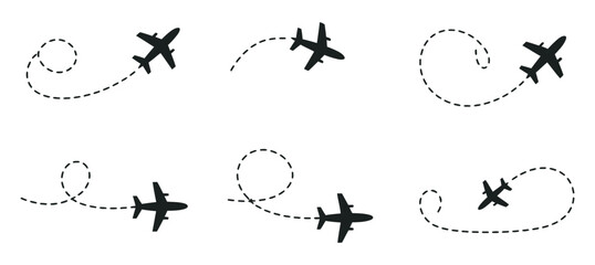 Airplane routes with dotted lines showing flight paths in a travel concept