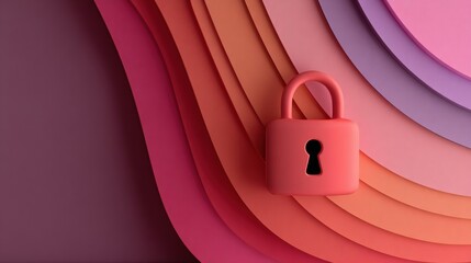 Data Protection Regulation Background With Layers in Shades of Pink and a Lock in the Center Symbolizing Security Measures in Digital Environments